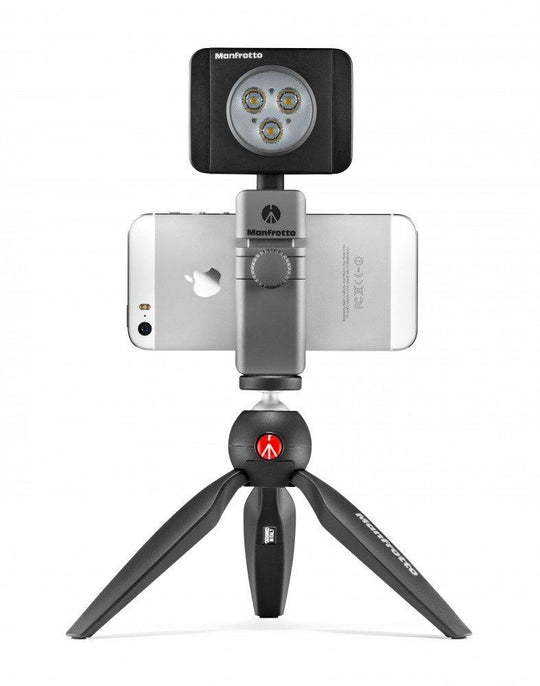 Kit de video para smartphone Manfrotto. Pixi Negro + Twist Grip + Lumie de 3 Led´s
